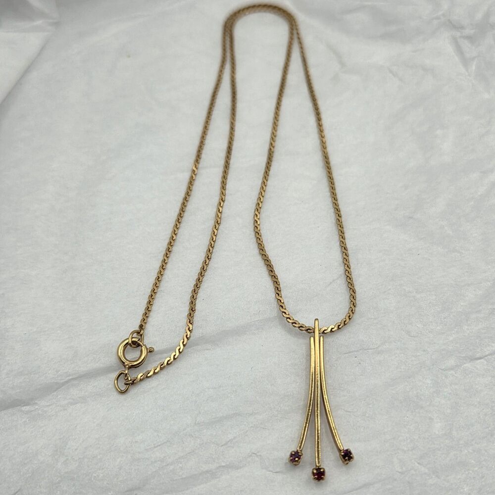Vintage Avon 1978 Genuine Ruby Pendant Necklace 1/20 14K GF